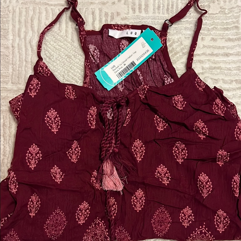 Red Ruffled Tie Front Tank Top